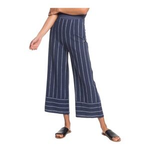 Roxy Blue White Striped High Waisted Wide Leg Linen Blend Pants size M New